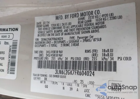 2015 Lincoln Mkz z USA, uszkodzony, nr VIN 3LN6L2GK7FR604024